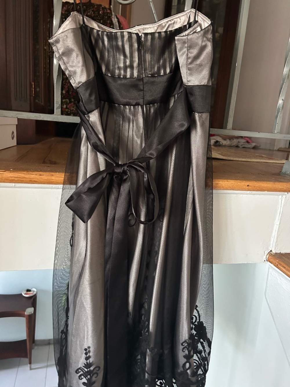 SL Fashions Black Spaghetti StrapMesh Embroidered Dress - Picture 4 of 5